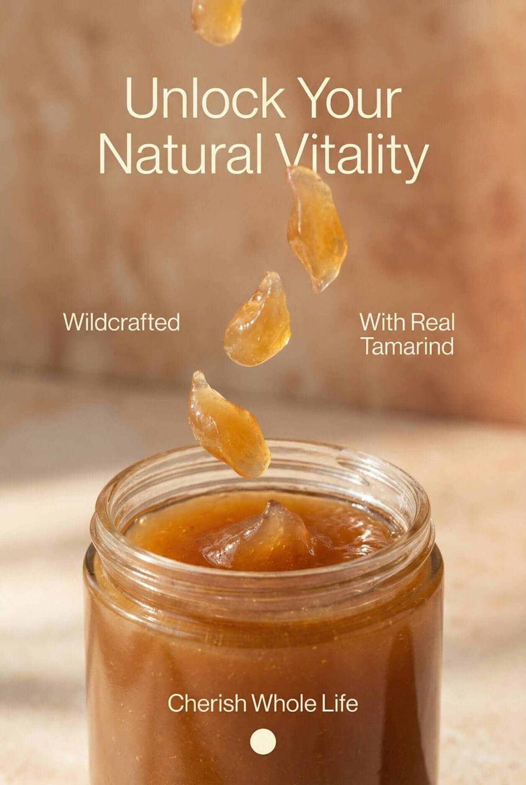 Tamarind Sea Moss Gel 8oz16oz in a jar with tamarind pieces above, promoting natural vitality.