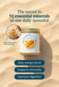 Mango Sea Moss Gel - 8oz16oz jar on sand with text highlighting its minerals and benefits for energy, immunity, and digestion.