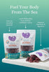 Image of Raw Purple Sea Moss Wildcrafted packaging highlighting its health benefits and essential minerals.