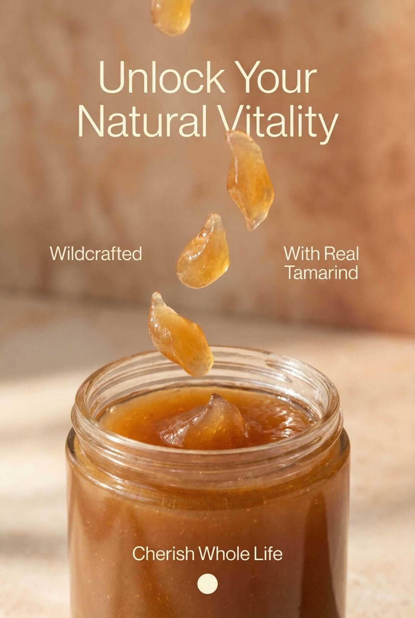 Tamarind Sea Moss Gel 8oz16oz in a glass jar with tamarind pieces falling into it.